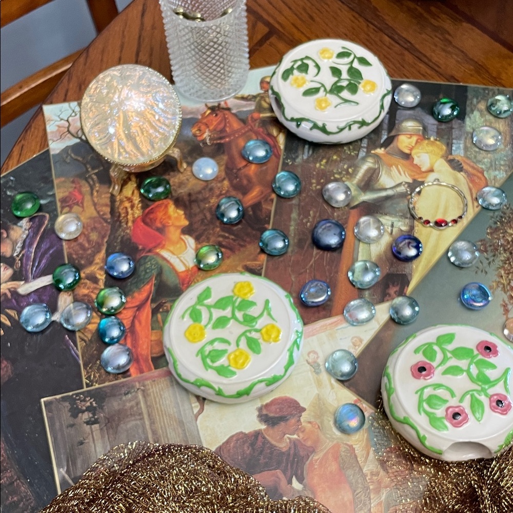 Vintage Mixed LOT Mesh Scarf Glass Pebbles Medieval Paper Art Iridescent Globe